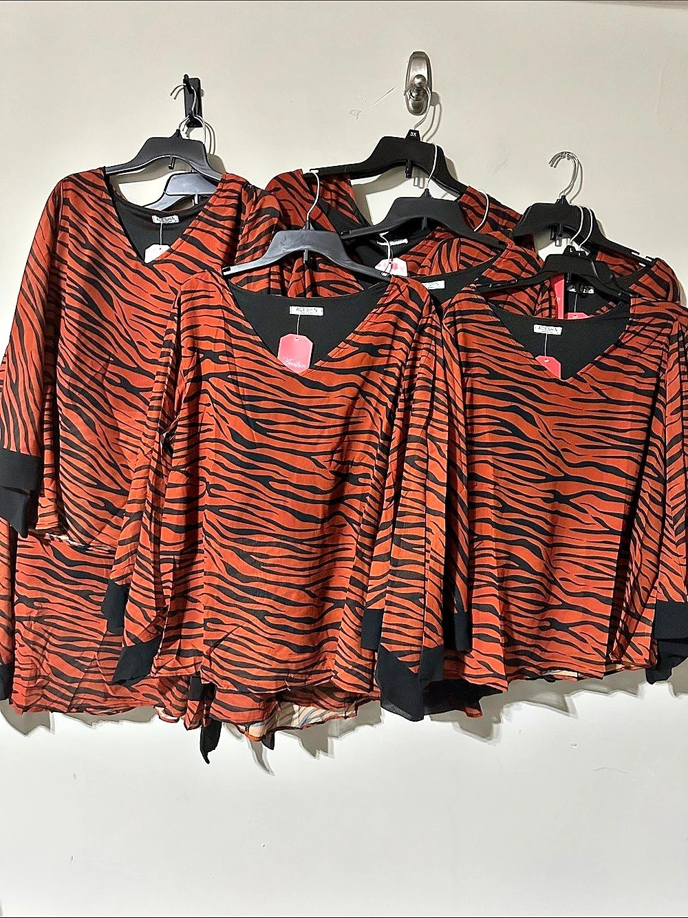 Aceshin Women’s Zebra Print Long Sleeve Blouse Rust Black XXXL Lined
